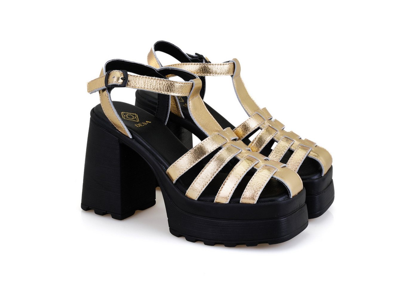 Desa Damen-Plateausandalen aus Leder – Synthetiksohle, atmungsaktiv Slipper von Desa