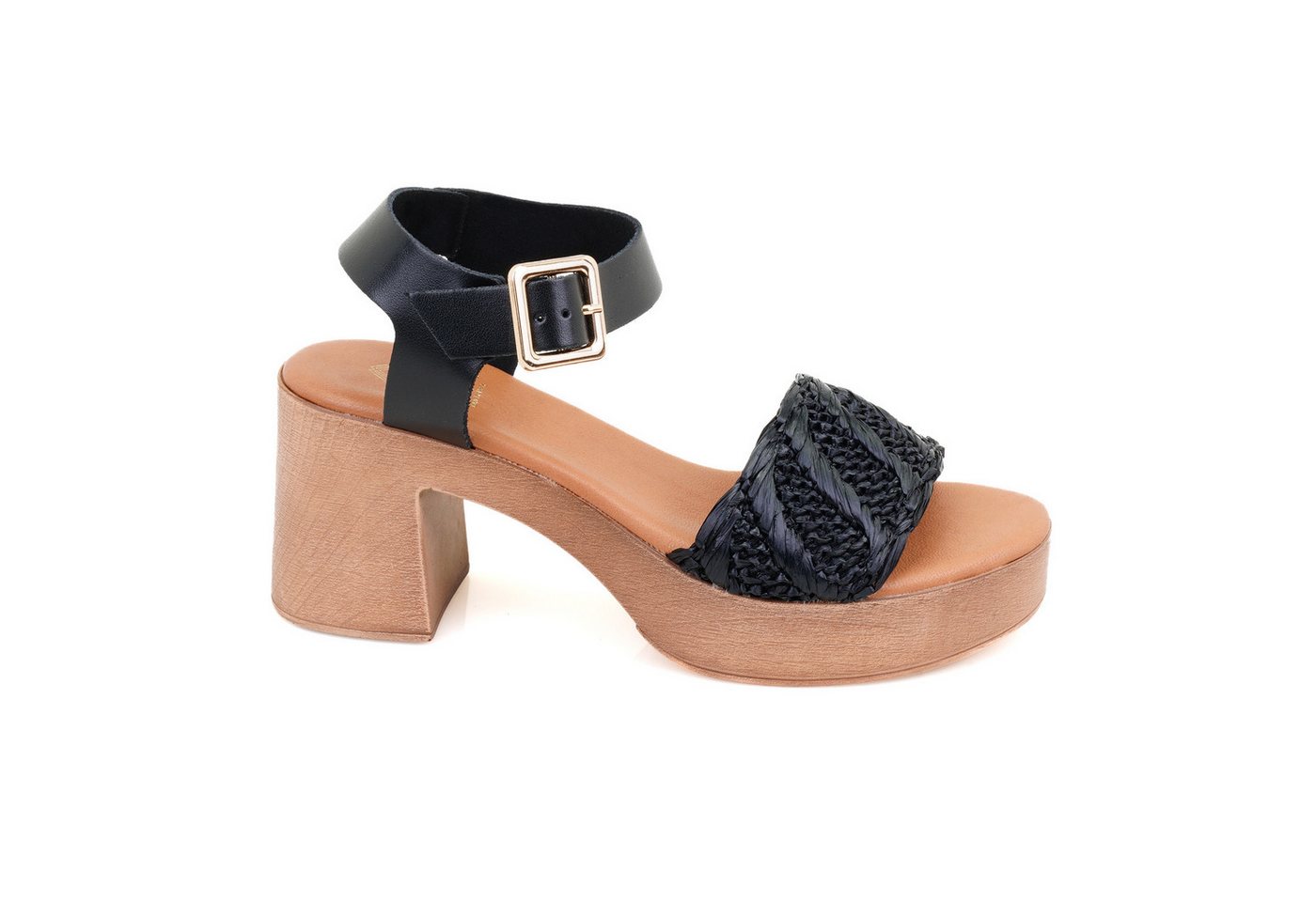 Desa Desa Damen-Sandalen mit hohem Absatz – Obermaterial aus Leder und Bast Slipper von Desa