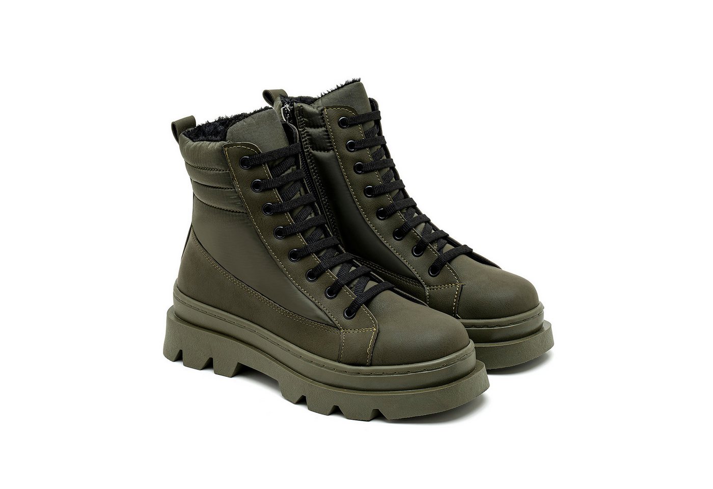 Desa Damen-Schnürstiefel aus Kunstleder – Warmes Futter, Kunststoffsohle Stiefel von Desa