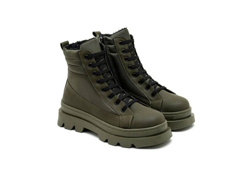 Desa Damen-Schnürstiefel aus Kunstleder – Warmes Futter, Kunststoffsohle Stiefel von Desa