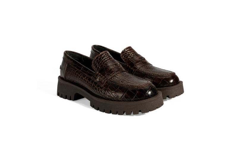 Desa Damen-Slipper – Obermaterial aus Leder, runde Zehenpartie, flacher Ab Loafer von Desa