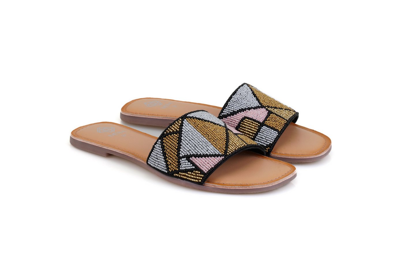 Desa Damen-Slipper aus Textil – Lederfutter, Ledersohle, flacher Absatz Slipper von Desa