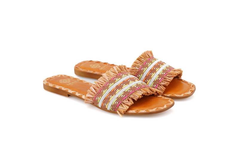 Desa Damen-Slipper aus Textil – Lederfutter, Ledersohle, flacher Absatz Slipper von Desa