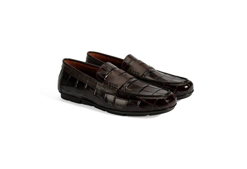 Desa Herren-Lederslipper – Krokodilmuster, flacher Absatz, atmungsaktiv Loafer von Desa