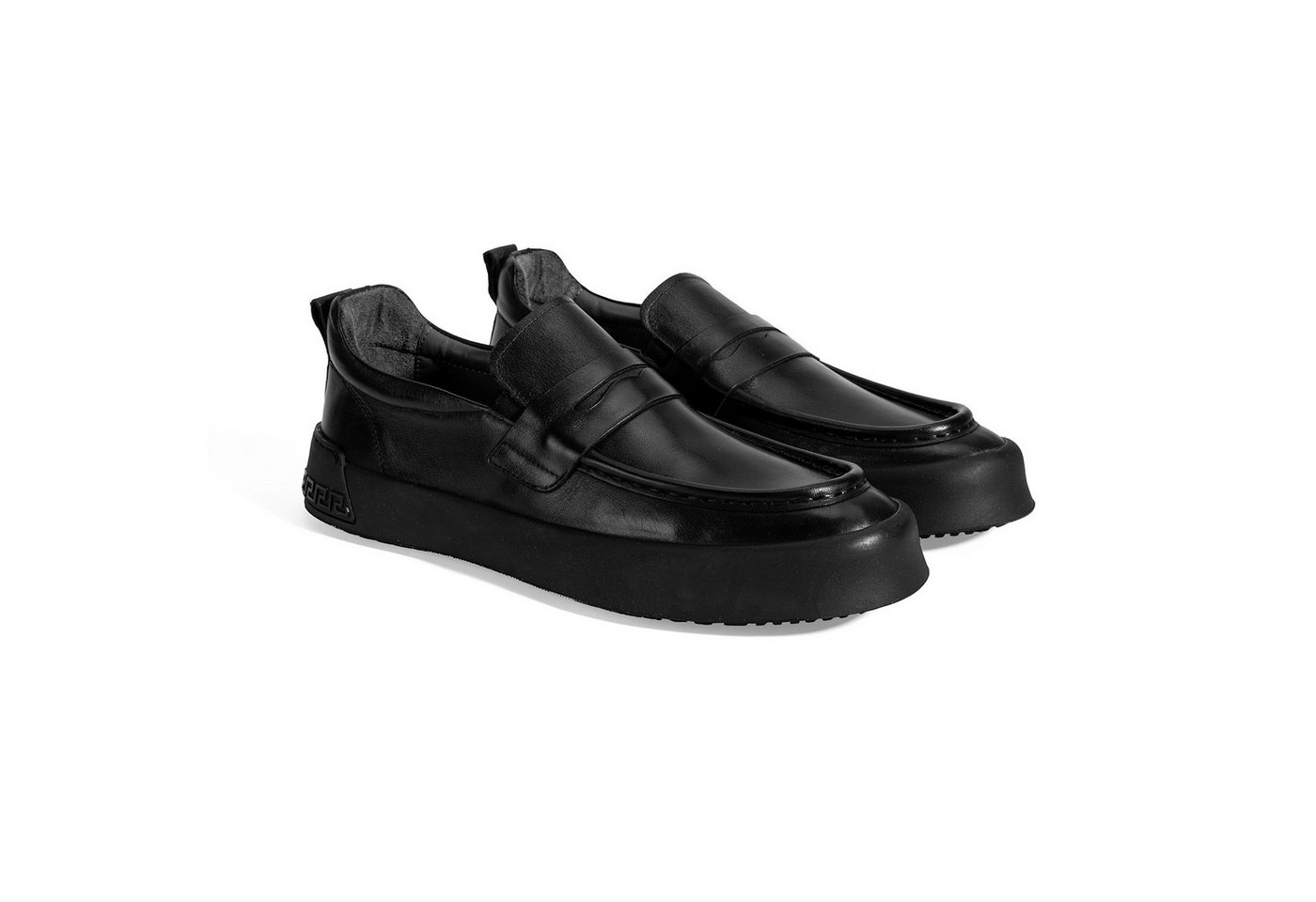 Desa Herren-Slipper aus Leder – Schnüroptik, flacher Absatz, atmungsaktiv Loafer von Desa