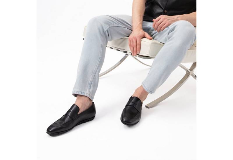 Desa Herren-Lederslipper – Synthetiksohle, flacher Absatz, atmungsaktiv Loafer von Desa