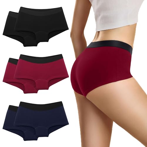 Desanlapi Boxershorts Damen Baumwolle Panties Damen Hotpants Damen Unterwäsche Frauen Boxershorts Sportunterwäsche für Damen Pantys 6er Pack Schwarz Marineblau Dunkelrot M von Desanlapi