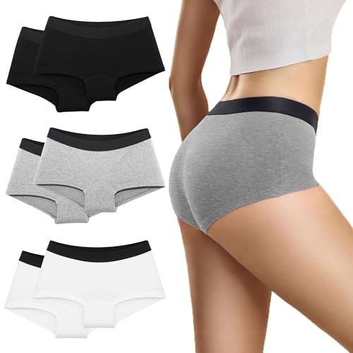 Desanlapi Boxershorts Damen Baumwolle Panties Damen Hotpants Damen Unterwäsche Frauen Boxershorts Sportunterwäsche für Damen Pantys 6er Pack Schwarz Weiß Grau M von Desanlapi
