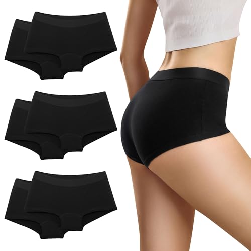 Desanlapi Boxershorts Damen Baumwolle Panties Hotpants Unterwäsche Frauen Sportunterwäsche Pantys 6er Pack Schwarz M von Desanlapi