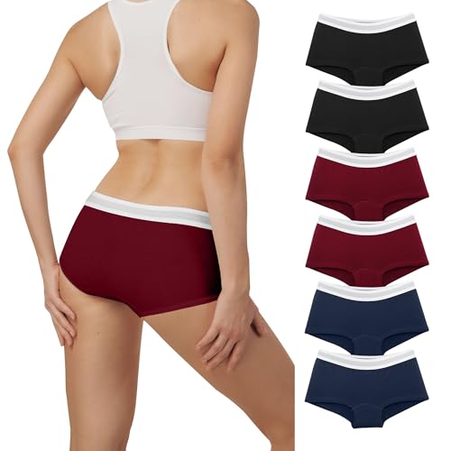 Desanlapi 6er Pack Boxershorts Unterhosen Damen Baumwolle Unterwäsche Hipsters Atmungsaktive Panties Damen mit Weicher dehnbarer Bund Schwarz Datumsrot Marineblau S von Desanlapi