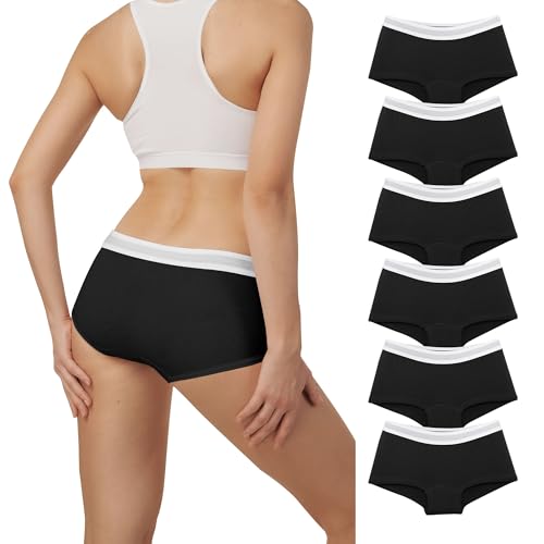 Desanlapi 6er Pack Boxershorts Unterhosen Damen Baumwolle Unterwäsche Hipsters Atmungsaktive Panties Damen mit Weicher dehnbarer Bund Schwarz L von Desanlapi