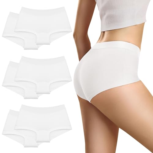 Desanlapi Boxershorts Damen Baumwolle Panties Hotpants Unterwäsche Frauen Boxershorts Sportunterwäsche für Damen Pantys 6er Pack Weiß 2XL von Desanlapi