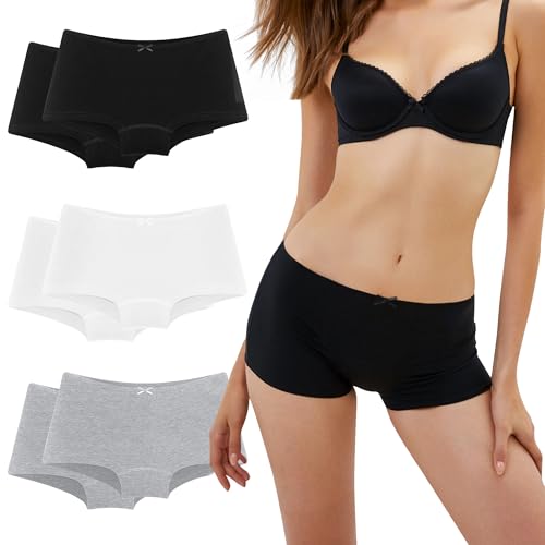 Desanlapi Pantys Damen Baumwolle Boxershorts Frauen Panties Baumwoll-Slips für Damen Hotpants Hipsters 6er Pack Weich Bequem Shorts Unterwäsche Schwarz Weiß Grau XL von Desanlapi