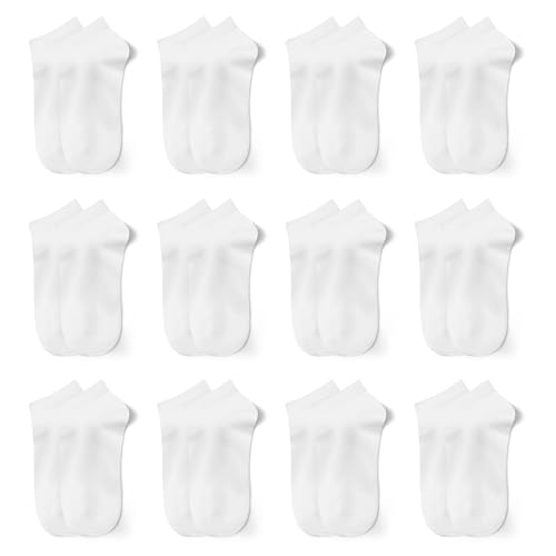Desanlapi Sneaker Socken Kinder Baumwolle 12 Paar Sportsocken Jungen Kindersocken Kleinkind Socken Schulkind Plain Farben Unisex Stümpfe für Alltag und Sport Weiß 23-26 von Desanlapi