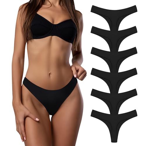 Desanlapi String Tanga Damen Baumwolle Seamless Slips Unterwäsche Frauen Unterhosen Damen Nahtlos Thong Panties 6er Pack Ohne Naht Underwear Women Baumwoll Schwarz XL von Desanlapi