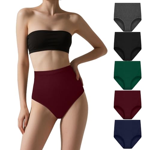 Desanlapi Unterhosen Damen Hohe Taille Slips Baumwolle Unterwäsche Stretch Panties Damen Weich Hoher Taillenslip Bequeme Schlüpfer für Frauen 5er Pack Mehrfarbig 2XL von Desanlapi