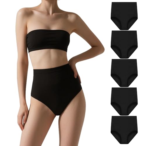 Desanlapi Unterhosen Damen Hohe Taille Slips Baumwolle Unterwäsche Stretch Panties Damen Weich Hoher Taillenslip Bequeme Schlüpfer für Frauen 5er Pack Schwarz L von Desanlapi