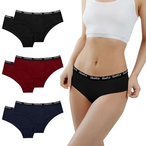 Desanlapi Unterhosen Teenager Mädchen Baumwolle Unterwäsche Stretch Slips Bequem Pantys Mädchen Schlüpfer für Teen 14-16 Jahren 6er Pack Schwarz Marineblau Daterot L von Desanlapi