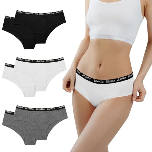 Desanlapi Unterhosen Teenager Mädchen Baumwolle Unterwäsche Stretch Slips Bequem Pantys Mädchen Schlüpfer für Teen 14-16 Jahren 6er Pack schwarz weiß grau L von Desanlapi