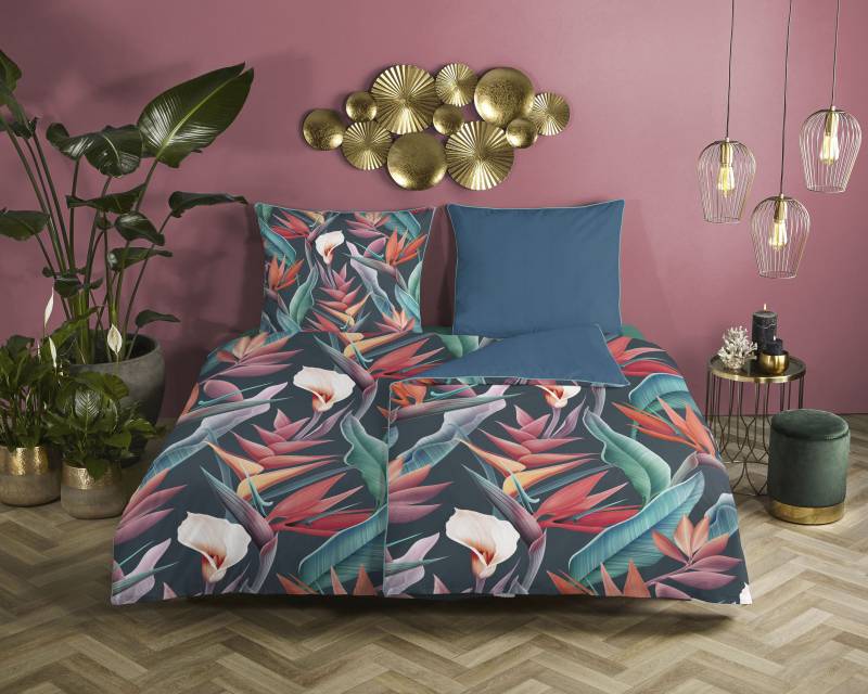 Descanso Bettwäsche "Chloe" 3 Stk. tlg. Baumwolle, Satin, 135x200, Biese, Reißverschluss, Wendeoptik, Blumen von Descanso