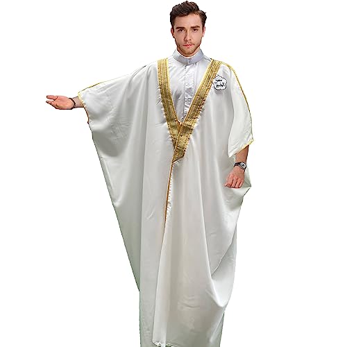 Desert Dress Bisht Cloak Arabisches Kleid Thobe Saudi Herren Robe Eid Mantel Mishlah Sheikh Royalty Omani Dubai Messi FBA, weiß, Einheitsgröße von Desert Dress