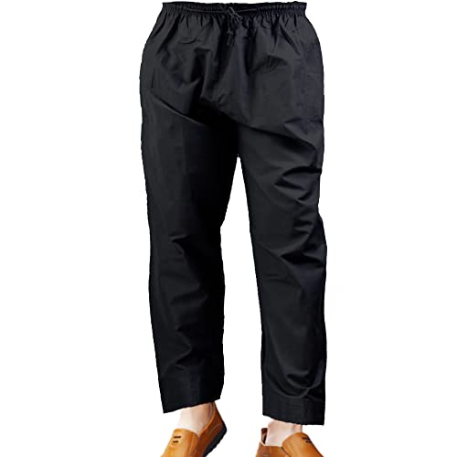 Herren Muslimische Hose Jogging Sirwal Baumwolle Lose Stil Afghanische Hose mit Taille Gummiband für Gebet Eid Buggy Hose, Schwarz , 34-37 von Desert Dress