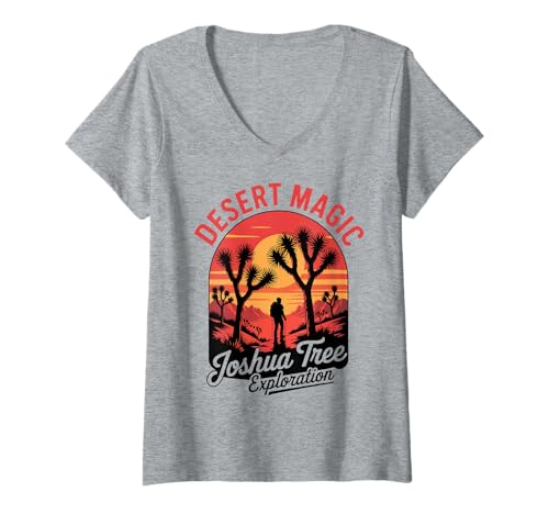 Damen Wilde Wüste des Joshua Tree-Nationalparks - Joshua Tree T-Shirt mit V-Ausschnitt Damen Wilde Wüste des Joshua Tree-Nationalparks - Joshua Tree T-Shirt mit V-Ausschnitt von Desert Magic Joshua Tree Desert Adventure