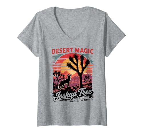 Damen Wilder kalifornischer Joshua-Tree-Nationalpark - Joshua Tree T-Shirt mit V-Ausschnitt Damen Wilder kalifornischer Joshua-Tree-Nationalpark - Joshua Tree T-Shirt mit V-Ausschnitt von Desert Magic Joshua Tree Desert Adventure