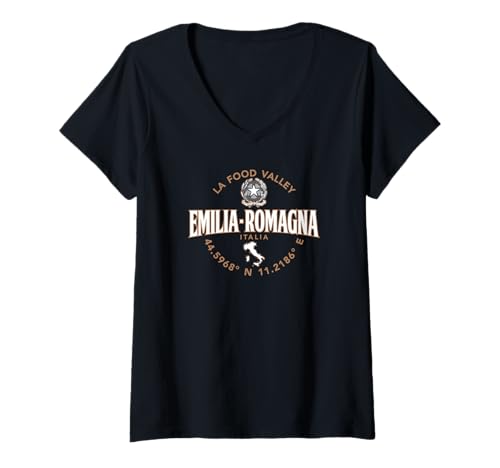 Damen Emilia-Romagna Italien Koordinaten Label 2C T-Shirt mit V-Ausschnitt Damen Emilia-Romagna Italien Koordinaten Label 2C T-Shirt mit V-Ausschnitt von Desert Merch Emilia-Romagna Italy Shop