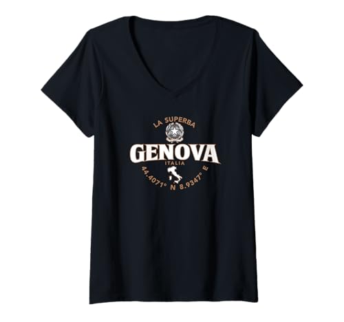 Damen Genua Italien Koordinaten Label 2C T-Shirt mit V-Ausschnitt Damen Genua Italien Koordinaten Label 2C T-Shirt mit V-Ausschnitt von Desert Merch Genoa Italy Shop