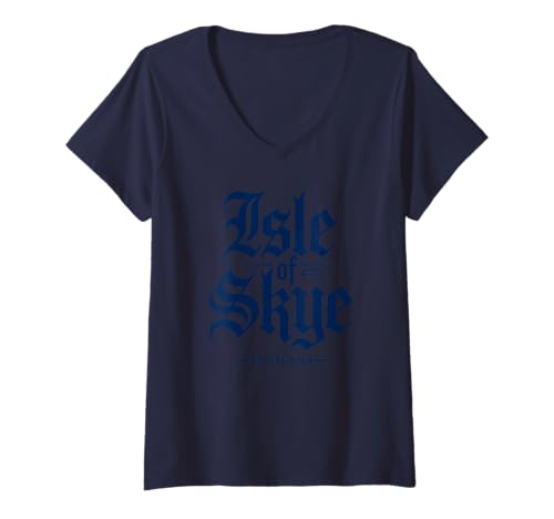 Damen Isle of Skye, Schottland, Gothic-Print, Marineblau T-Shirt mit V-Ausschnitt Damen Isle of Skye, Schottland, Gothic-Print, Marineblau T-Shirt mit V-Ausschnitt von Desert Merch Isle of Skye Scotland Shop