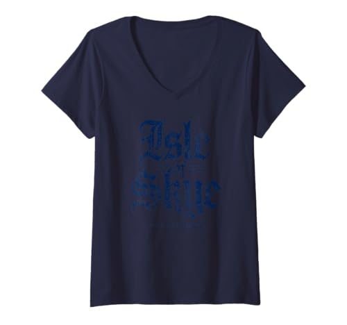 Damen Isle of Skye, Schottland, Gothic-Used-Druck, Marineblau T-Shirt mit V-Ausschnitt Damen Isle of Skye, Schottland, Gothic-Used-Druck, Marineblau T-Shirt mit V-Ausschnitt von Desert Merch Isle of Skye Scotland Shop