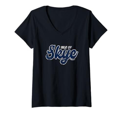 Damen Isle of Skye Scotland Schriftzug im Used-Look T-Shirt mit V-Ausschnitt Damen Isle of Skye Scotland Schriftzug im Used-Look T-Shirt mit V-Ausschnitt von Desert Merch Isle of Skye Scotland Shop