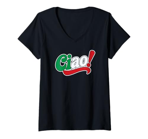 Damen Ciao! Italienische Flaggenfarben T-Shirt mit V-Ausschnitt Damen Ciao! Italienische Flaggenfarben T-Shirt mit V-Ausschnitt von Desert Merch Italy Shop