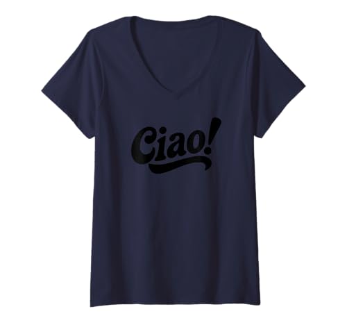 Damen Ciao! Italienischer Gruß, schwarzer Druck T-Shirt mit V-Ausschnitt Damen Ciao! Italienischer Gruß, schwarzer Druck T-Shirt mit V-Ausschnitt von Desert Merch Italy Shop