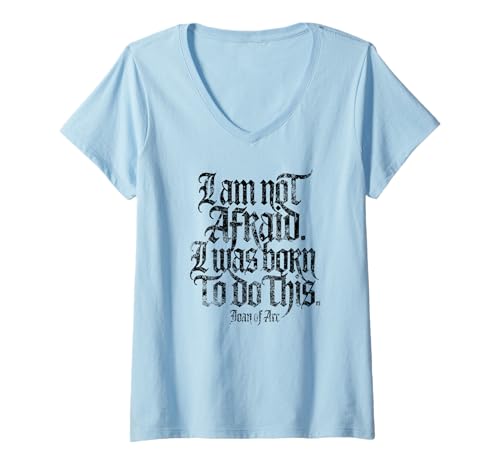 Damen Aufdruck I Am Not Afraid. I was Born to Do This. Alterter schwarzer Druck T-Shirt mit V-Ausschnitt Damen Aufdruck I Am Not Afraid. I was Born to Do This. Alterter schwarzer Druck T-Shirt mit V-Ausschnitt von Desert Merch Joan of Arc Shop