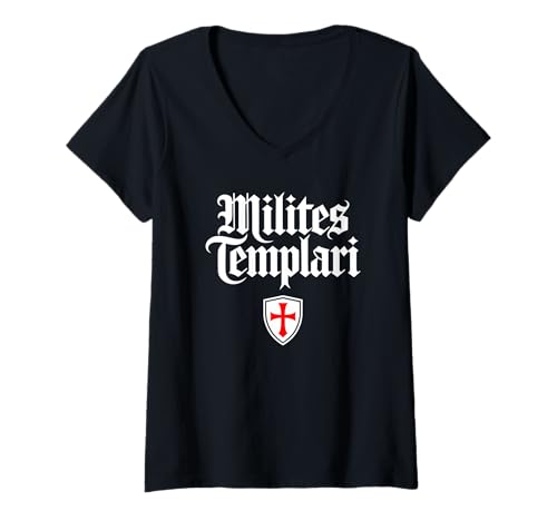 Damen Tempelritter (Milites Templari in Latein) Schild T-Shirt mit V-Ausschnitt von Desert Merch Knights Templar Shop