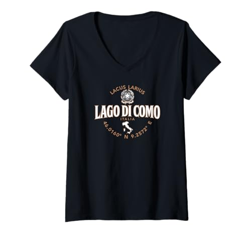 Damen Comer See Italien Koordinaten Label 2C T-Shirt mit V-Ausschnitt Damen Comer See Italien Koordinaten Label 2C T-Shirt mit V-Ausschnitt von Desert Merch Lake Como Italy Shop