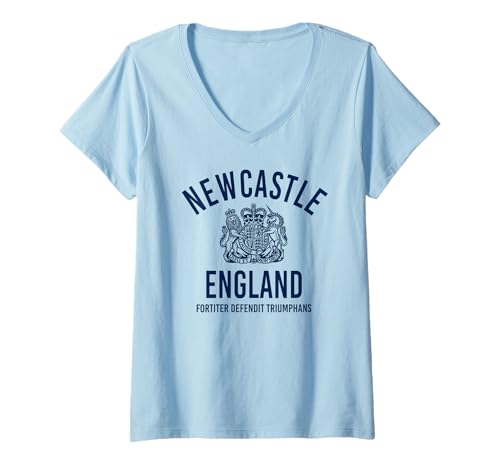 Damen Marineblauer Druck von Newcastle England T-Shirt mit V-Ausschnitt Damen Marineblauer Druck von Newcastle England T-Shirt mit V-Ausschnitt von Desert Merch Newcastle England Shop
