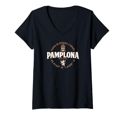 Damen Pamplona Spanien Label Koordinaten 2C T-Shirt mit V-Ausschnitt Damen Pamplona Spanien Label Koordinaten 2C T-Shirt mit V-Ausschnitt von Desert Merch Pamplona Spain Shop