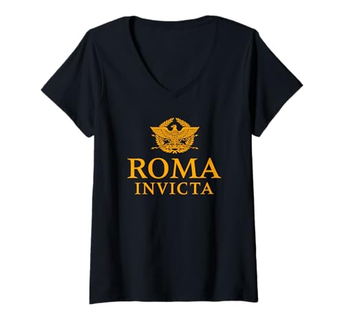 Damen Rom Invincible in Latein mit römischem Adler und Lorbeerkranz T-Shirt mit V-Ausschnitt Damen Rom Invincible in Latein mit römischem Adler und Lorbeerkranz T-Shirt mit V-Ausschnitt von Desert Merch Roman Shop