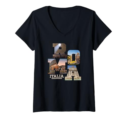 Damen Roma Italia (Rom Italien) Sehenswürdigkeiten T-Shirt mit V-Ausschnitt von Desert Merch Rome Italy Shop