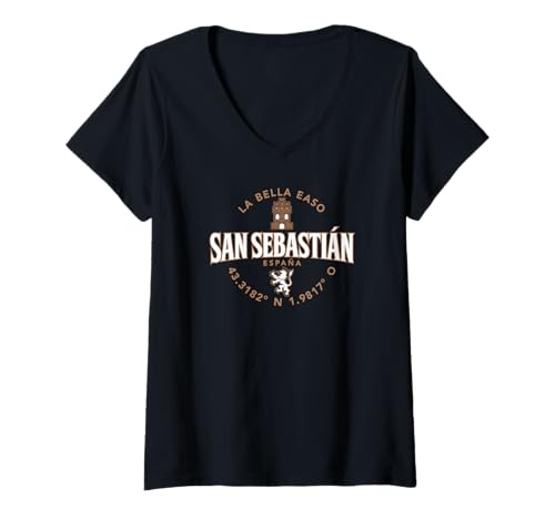 Damen San Sebastián Spanien Label Koordinaten 2C T-Shirt mit V-Ausschnitt Damen San Sebastián Spanien Label Koordinaten 2C T-Shirt mit V-Ausschnitt von Desert Merch San Sebastián Spain Shop