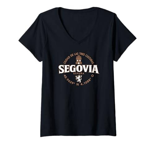 Damen Segovia Spanien Label Koordinaten 2C T-Shirt mit V-Ausschnitt Damen Segovia Spanien Label Koordinaten 2C T-Shirt mit V-Ausschnitt von Desert Merch Segovia Spain Shop