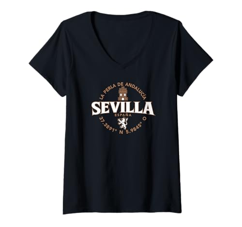 Damen Sevilla Spanien Label Koordinaten 2C T-Shirt mit V-Ausschnitt von Desert Merch Seville Spain Shop