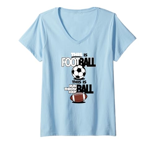Damen This is Football This is Run Throw Kickball Funny Soccer T-Shirt mit V-Ausschnitt von Desert Merch Soccer Shop