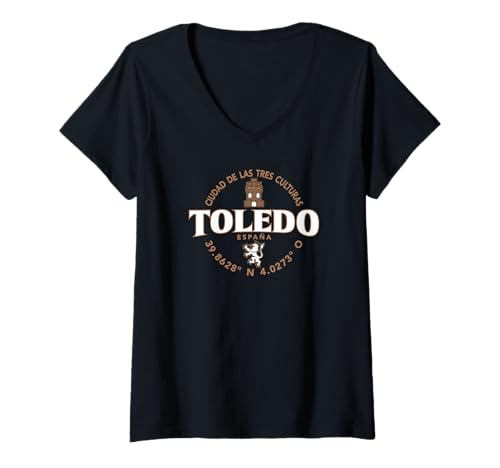 Damen Toledo Spanien Label Koordinaten 2C T-Shirt mit V-Ausschnitt Damen Toledo Spanien Label Koordinaten 2C T-Shirt mit V-Ausschnitt von Desert Merch Toledo Spain Shop