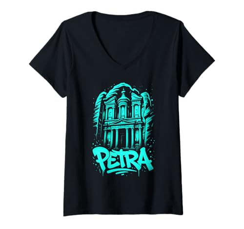 Damen Petra Jordan Graffiti Wahrzeichen Kunst T-Shirt mit V-Ausschnitt Damen Petra Jordan Graffiti Wahrzeichen Kunst T-Shirt mit V-Ausschnitt von Desert Street