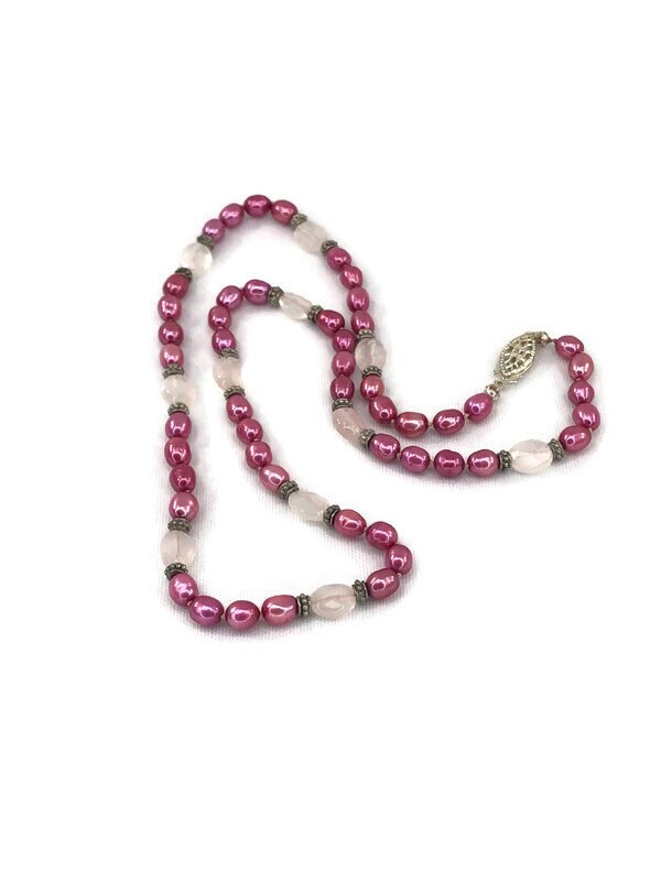 Mauve Süßwasserperlen Mit Rosenquarz Und Sterling Silber Akzente Halskette von DesertJewelsandRagz