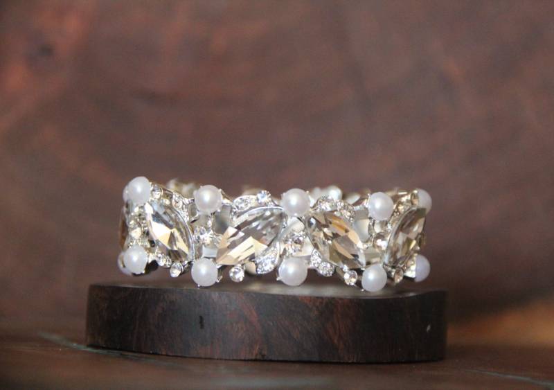 Perlen Und Strass Armband, Braut Kristall Stretch Prom Armband von DesertRoseDesigns10